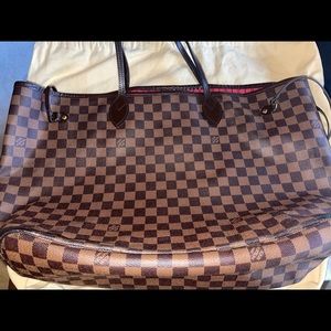 *Gently Used* Louis Vuitton Damier Ebene Neverfull GM Cherry & Original Dust Bag